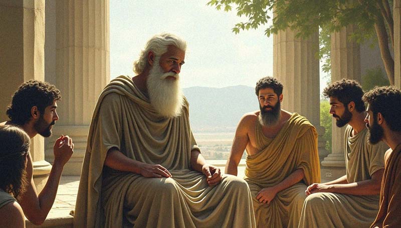 Disciples of the Milesian school debating with Thales.